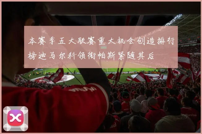 本赛季五大联赛重大机会创造排行榜迪马尔科领衔帕斯紧随其后